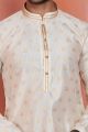Cream Jaquard Banarasi Silk Kurta for Men (NMK-8165)