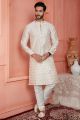 Cream Jaquard Banarasi Silk Kurta for Men (NMK-8165)