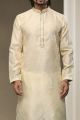 Cream Jaquard Silk Brocade Kurta Pajama (NMK-5940)