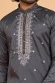 Dark Grey Art Banarasi Silk Kurta Pajama (NMK-8708) Dark Grey Art Banarasi Silk Kurta Pajama (NMK-8708)