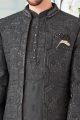 Dark Grey Art Embroidered Silk Indo Western (NMK-8538)