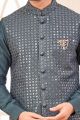Dark Grey Art Silk Mens Nehru Jacket (NMK-8046)