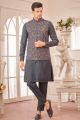 Dark Grey Art Silk Nehru Jacket (NMK-7994)