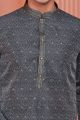 Dark Grey Jaquard Banarasi Silk Kurta Pajama (NMK-8175)