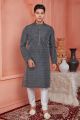 Dark Grey Jaquard Banarasi Silk Kurta Pajama (NMK-8175)