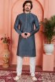 Dark Grey Jaquard Silk Brocade Kurta (NMK-7760)
