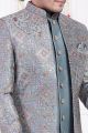 Dark Greyish Blue Art Silk 3 piece Jacket Set (NMK-8399)