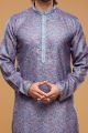 Digital Printed Blue Art Silk Kurta Pajama (NMK-7047)