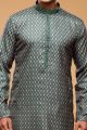 Digital Printed Dark Green Art Silk Kurta Pajama (NMK-7042)