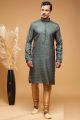 Digital Printed Dark Green Art Silk Kurta Pajama (NMK-7042)