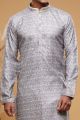 Digital Printed Grey Art Silk Kurta Pajama (NMK-7051)