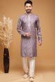 Digital Printed Purple Art Silk Kurta Pajama (NMK-7061)