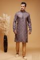 Digital Printed Purple Grey Art Silk Kurta Pajama (NMK-7048)