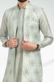 Embroidered Art Silk Pista Green Indo Western (NMK-6462)