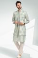 Embroidered Art Silk Pista Green Indo Western (NMK-6462)