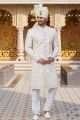 Embroidered Cream Art Silk Sherwani (NMK-8183)