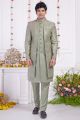Embroidered Green Art Silk 2 piece Jacket Set (NMK-8396)
