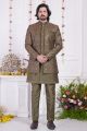 Embroidered Green Art Silk 3 piece Jacket Set (NMK-8400)