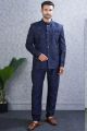 Embroidered Navy Blue Tussar Silk Jodhpuri (NMK-8463)