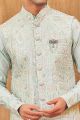 Embroidered Sky Blue Art Silk Nehru Jacket (NMK-8011)