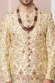 Gold Art Banarasi Silk Mens Sherwani (NMK-5955)