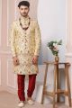 Gold Art Banarasi Silk Mens Sherwani (NMK-5955)
