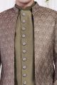 Green Art Silk 3 piece Mens Jacket Set (NMK-8404)