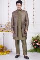 Green Art Silk 3 piece Mens Jacket Set (NMK-8404)