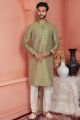 Green Jaquard Banarasi Silk Kurta for Men(NMK-8167)