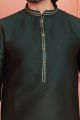Green Jaquard Silk Brocade Mens Kurta Pajama (NMK-8161)