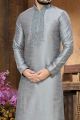 Grey Art Silk Kurta Pajama (NMK-2641)