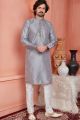 Grey Banarasi Silk Mens Kurta Pajama (NMK-8172)