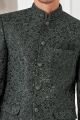 Grey, Black Art Embroidered Silk Bandhgala (NMK-8544)