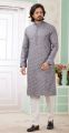 Grey Embroidered Art Silk Mens Kurta Pajama (NMK-8357)