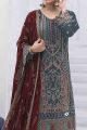 Grey Faux Georgette Embroidered Salwar Suit (NWS-6954)