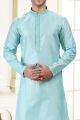 Jaquard Art Silk Sky Blue Mens Kurta (NMK-6619)