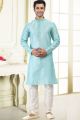 Jaquard Art Silk Sky Blue Mens Kurta (NMK-6619)