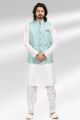 Jaquard Banarasi Silk Mens Nehru Jacket in Blue (NMK-6477)
