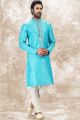 Jaquard Silk Brocade Blue Mens Kurta (NMK-6597)