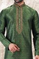 Jaquard Silk Brocade Kurta Pajama in Green (NMK-6599)