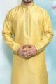 Lemon Yellow Jaquard Silk Brocade Kurta Pajama (NMK-4882)