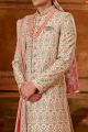 Light Gold Art Embroidered Silk Sherwani (NMK-6407)