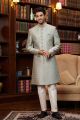 Light Grey Imported Jaquard Silk Sherwani (NMK-8286)