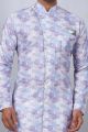 Light Lavender Cotton Printed Mens Indo Western (NMK-6938)