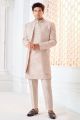 Light Onion Pink Art Embroidered Silk Indo Western (NMK-8535)