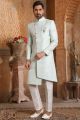 Light Pista Green Jaquard Indowestern (NMK-5147)
