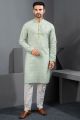 Light Pista Green Printed Cotton Silk Kurta Pajama (NMK-8722) Light Pista Green Printed Cotton Silk Kurta Pajama (NMK-8722)