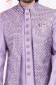 Light Purple Art Silk Mens 3 piece Jacket Set (NMK-8407)