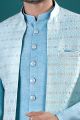 Light Sky Blue Tussar Silk kurta with jacket (NMK-8443)