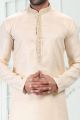 Linen Cotton Beige Mens Kurta Pajama (NMK-6649)
